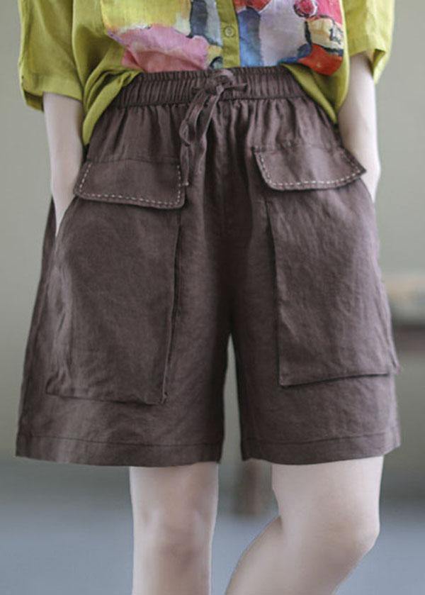 Art Red Tie Waist Patchwork Summer Hot Pants Linen
