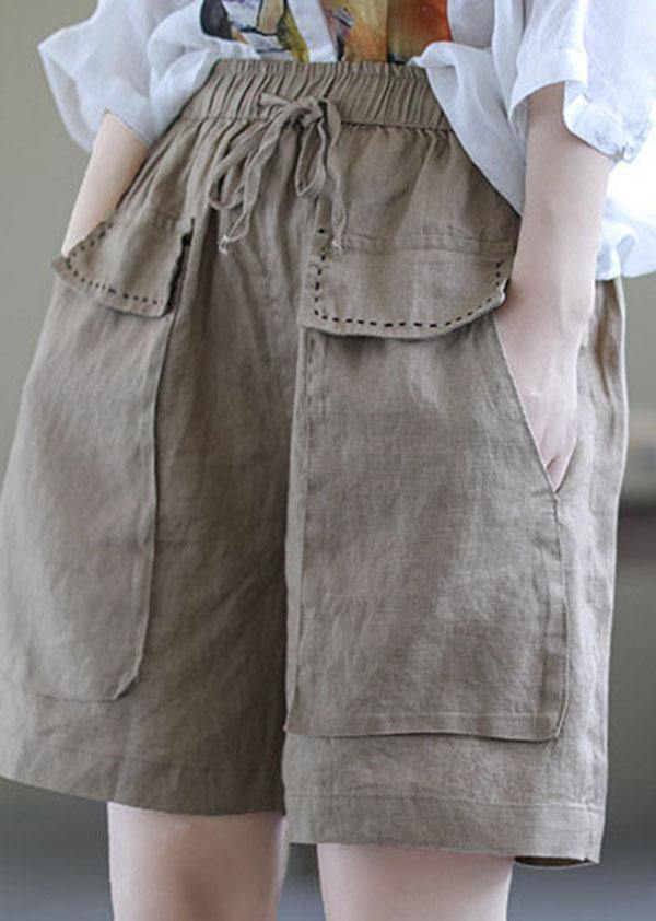 Art Red Tie Waist Patchwork Summer Hot Pants Linen
