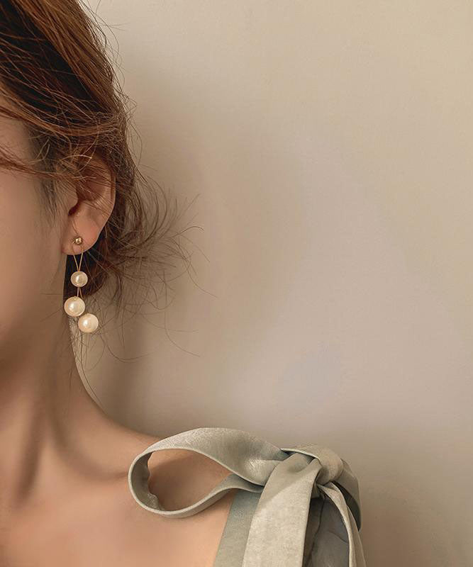 White Pearl S925 Silver Drop Earrings