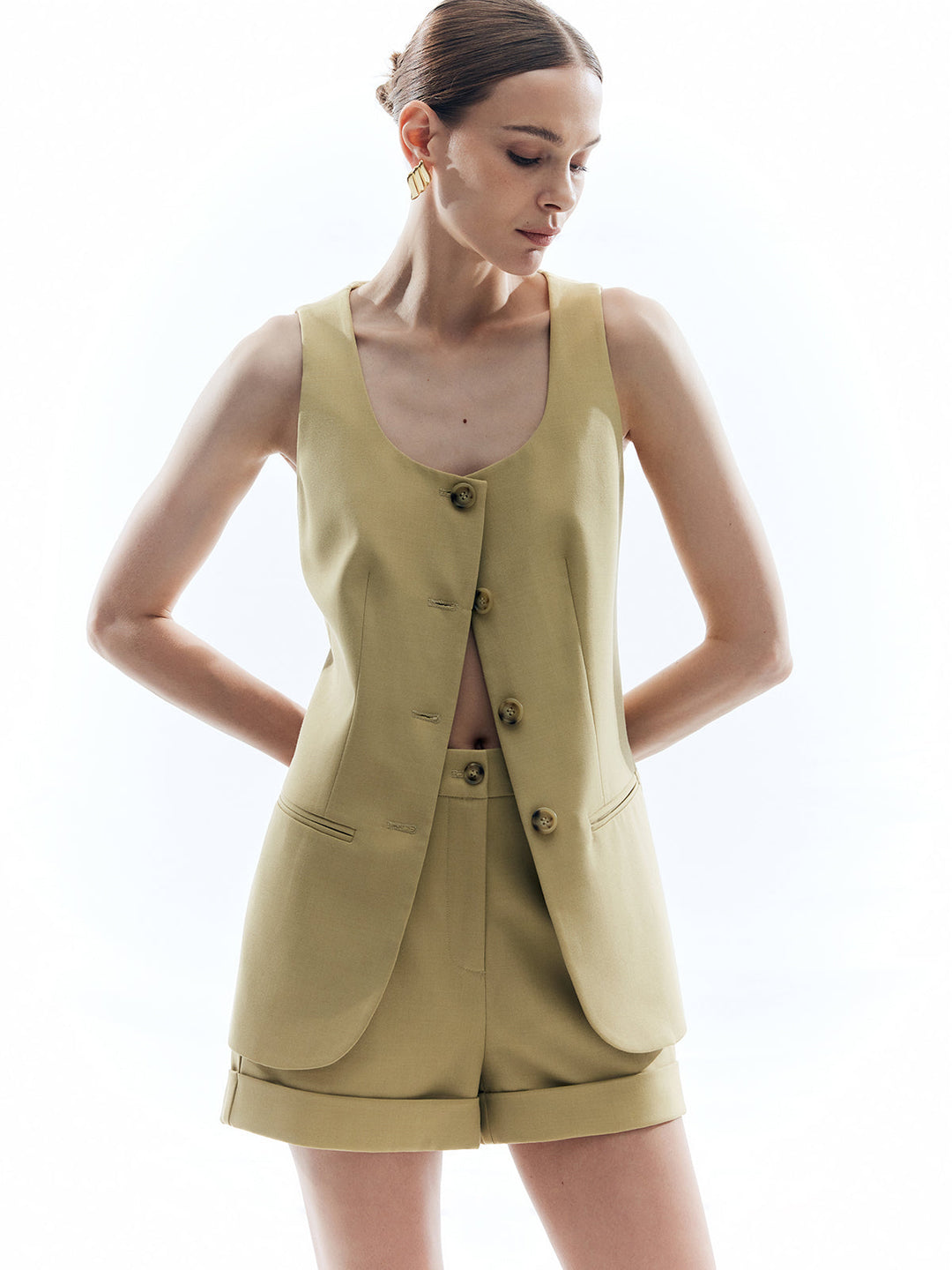 Woolen Button Split Pleated Vest - Women's Fashion Australia | Jarah Melbourne