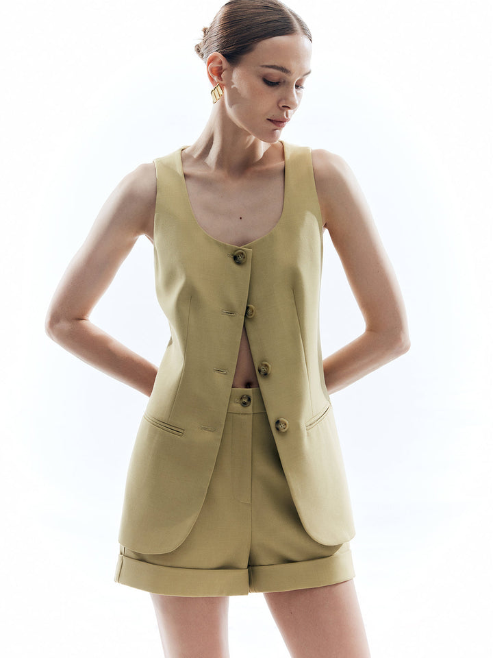 Woolen Button Split Pleated Vest - Women's Fashion Australia | Jarah Melbourne