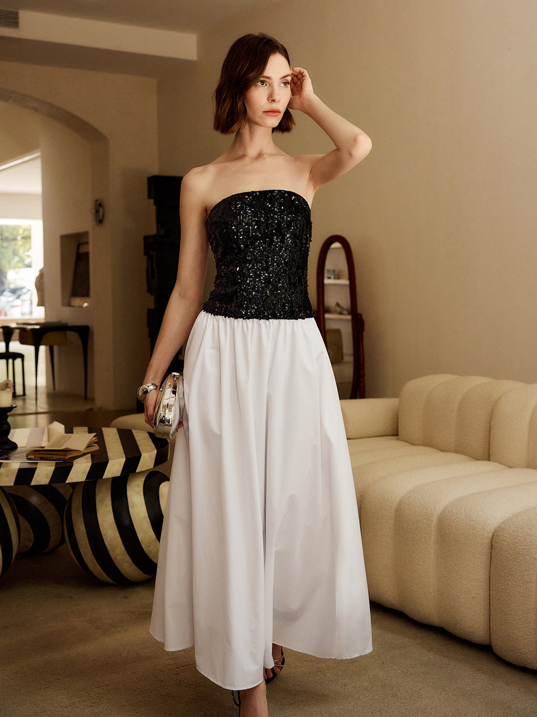 Pleated Sequins Tube Long Dress - Women's Fashion Australia | Jarah Melbourne