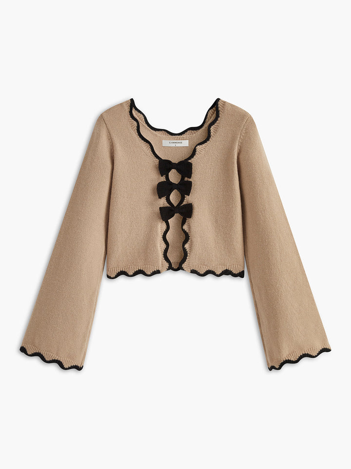 Contrast Wave Trim Bow Sweater - Women's Fashion Australia | Jarah Melbourne
