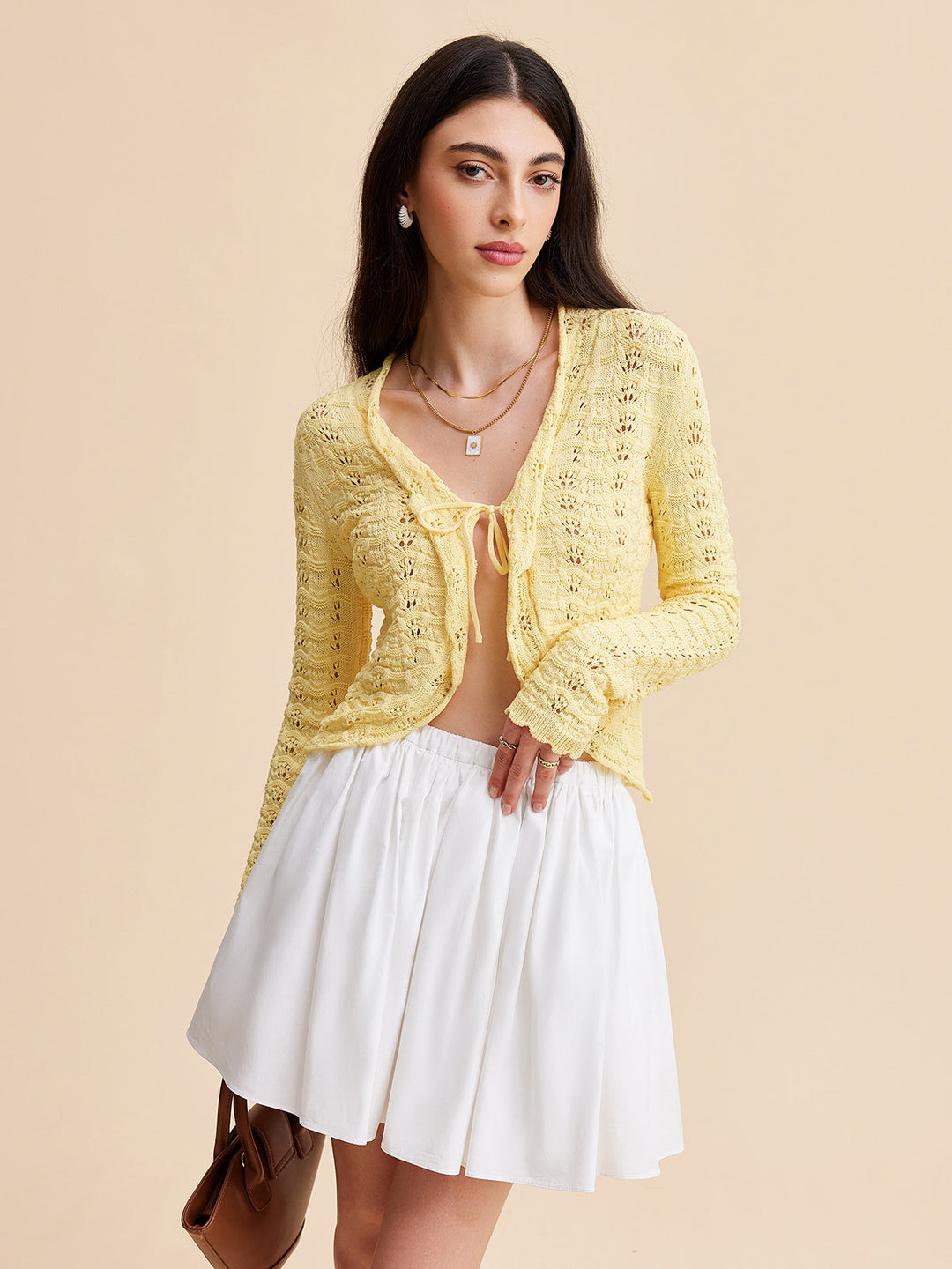 Tie-Front Crochet Knit Cardigan - Women's Fashion Australia | Jarah Melbourne