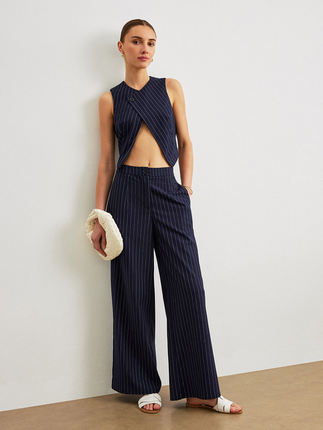 Pinstripe Pants Set With Pockets - Women's Fashion Australia | Jarah Melbourne