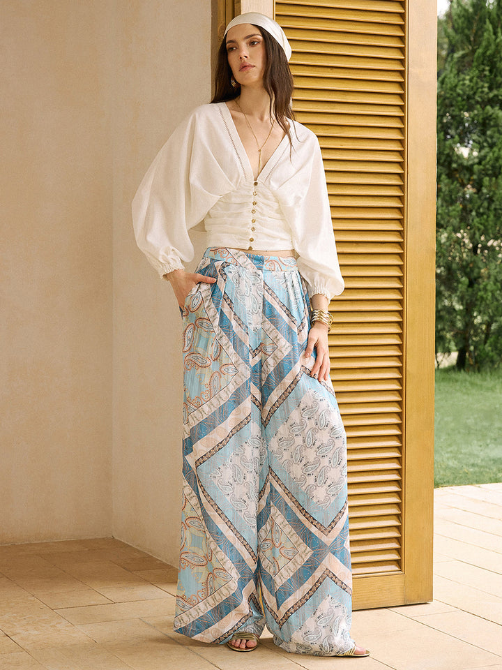 Boho Printed Wide-Leg Pants - Women's Fashion Australia | Jarah Melbourne