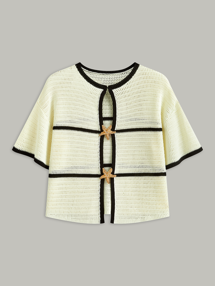 Contrast Trim Starfish Button Knitted Top - Women's Fashion Australia | Jarah Melbourne