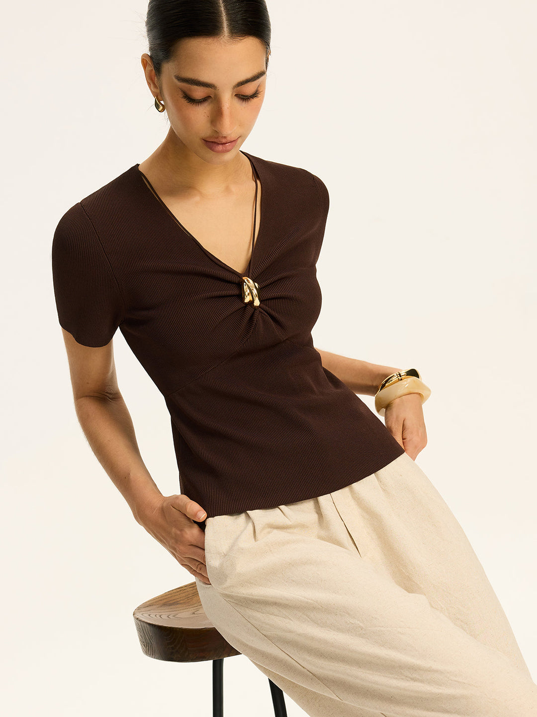 Metal Detail Ribbed Knit Top - Women's Fashion Australia | Jarah Melbourne