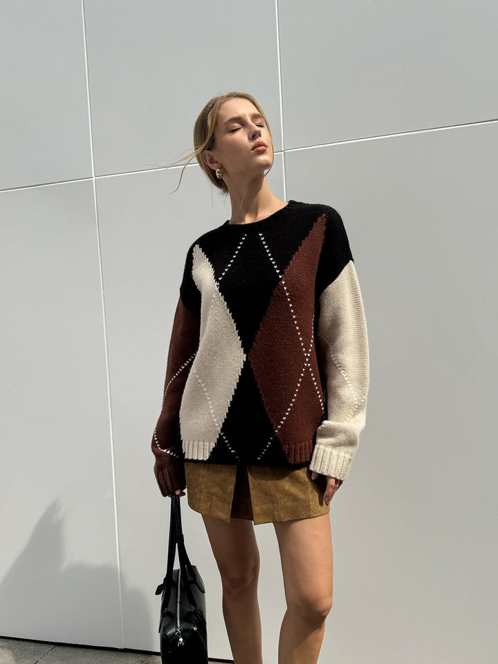 Multi-Color Argyle Wool-Blend Sweater - Women's Fashion Australia | Jarah Melbourne