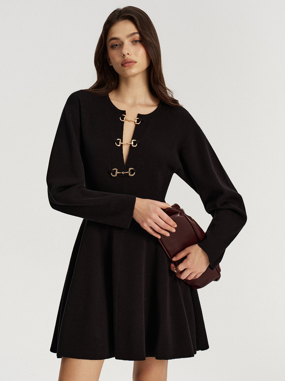 Horsebit Detail Knit Flared Dress - Women's Fashion Australia | Jarah Melbourne