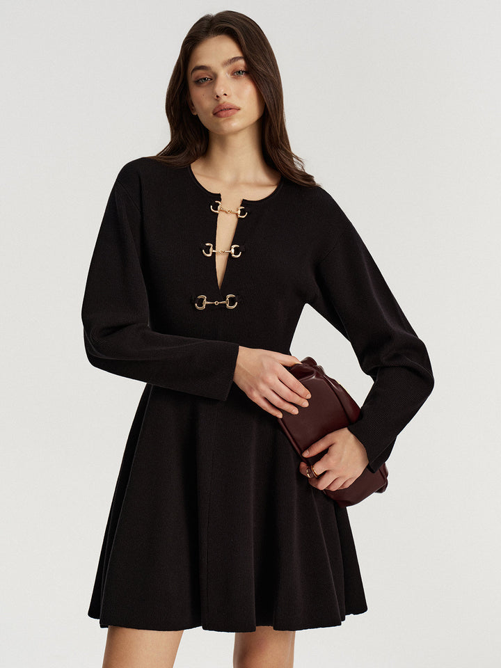 Horsebit Detail Knit Flared Dress - Women's Fashion Australia | Jarah Melbourne