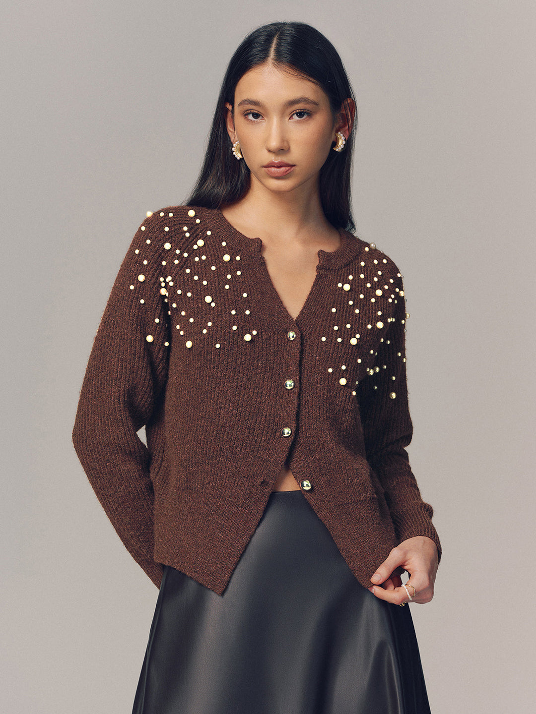 Pearl Embellished Wool Blend Cardigan - Women's Fashion Australia | Jarah Melbourne