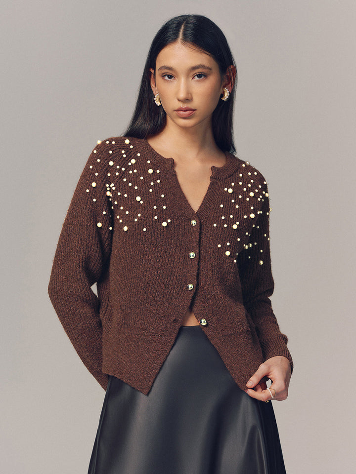 Pearl Embellished Wool Blend Cardigan - Women's Fashion Australia | Jarah Melbourne