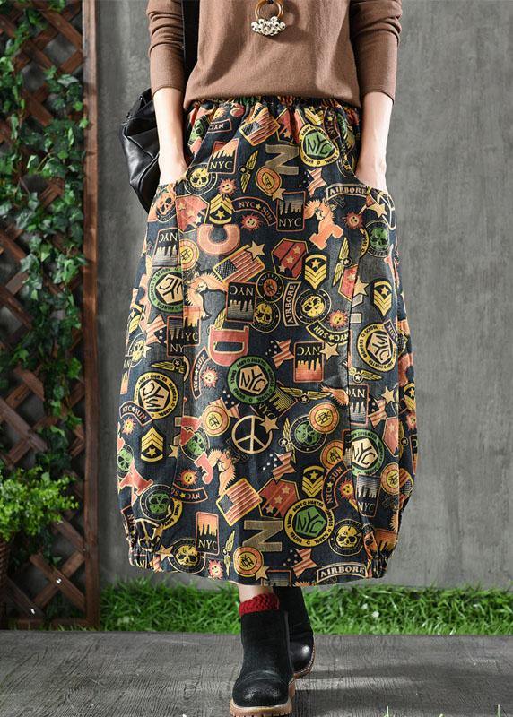 Floral Elastic Waist Denim Skirt