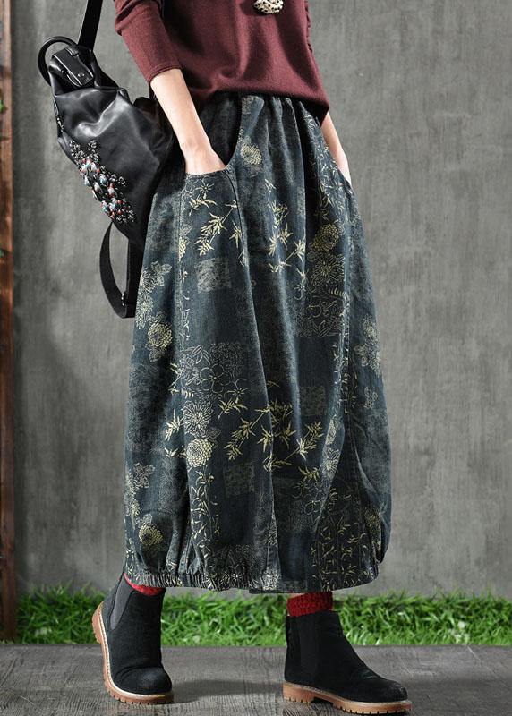 Floral Elastic Waist Denim Skirt