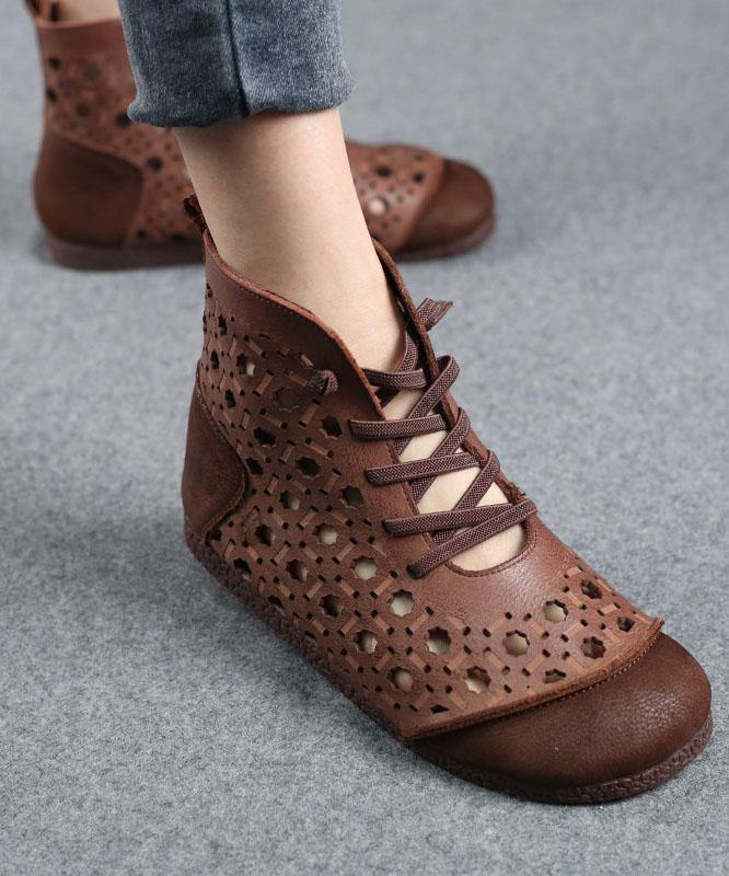 Brown Ankle Boots Made of Genuine Leather