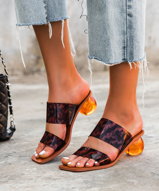 Beautiful Peep Toe Chunky Sandals with Leopard Print Made of Synthetic Leather