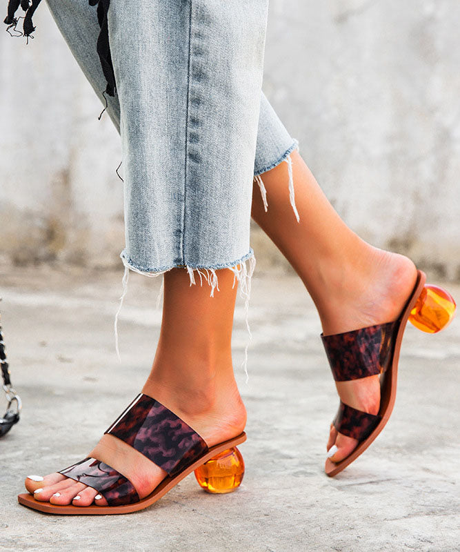 Beautiful Peep Toe Chunky Sandals with Leopard Print Made of Synthetic Leather