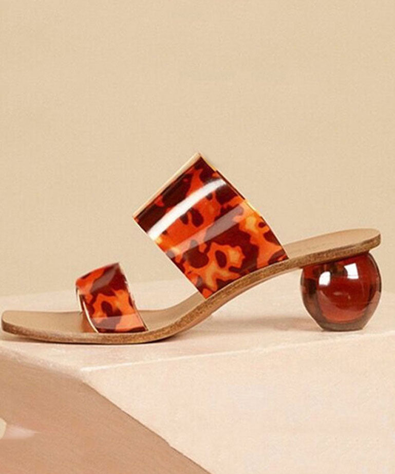 Beautiful Peep Toe Chunky Sandals with Leopard Print Made of Synthetic Leather