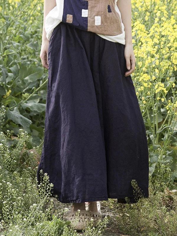 Schöne schwarze Leinen-Baumwoll-Kleiderschränke elastische Taillentaschen Plus Size Clothing Rock