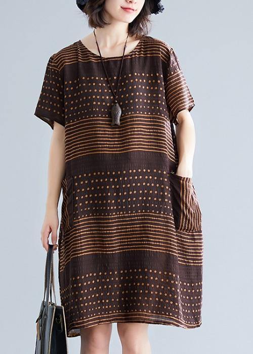 Beautiful chocolate-dotted cotton tunic top with pockets, short dress