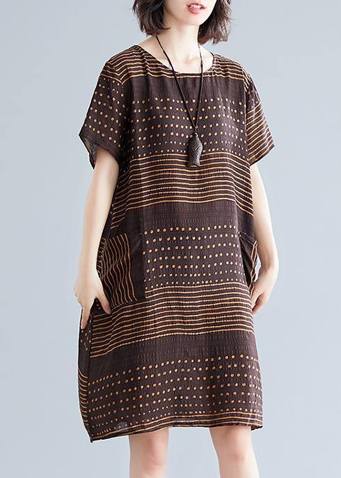 Beautiful chocolate-dotted cotton tunic top with pockets, short dress