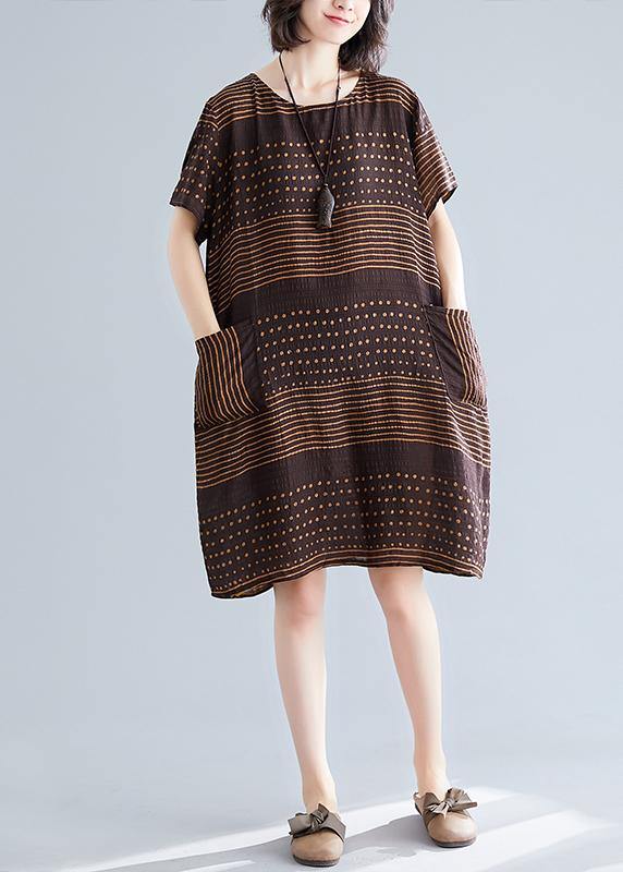 Beautiful chocolate-dotted cotton tunic top with pockets, short dress