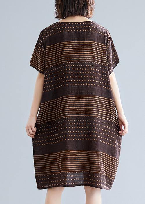 Beautiful chocolate-dotted cotton tunic top with pockets, short dress
