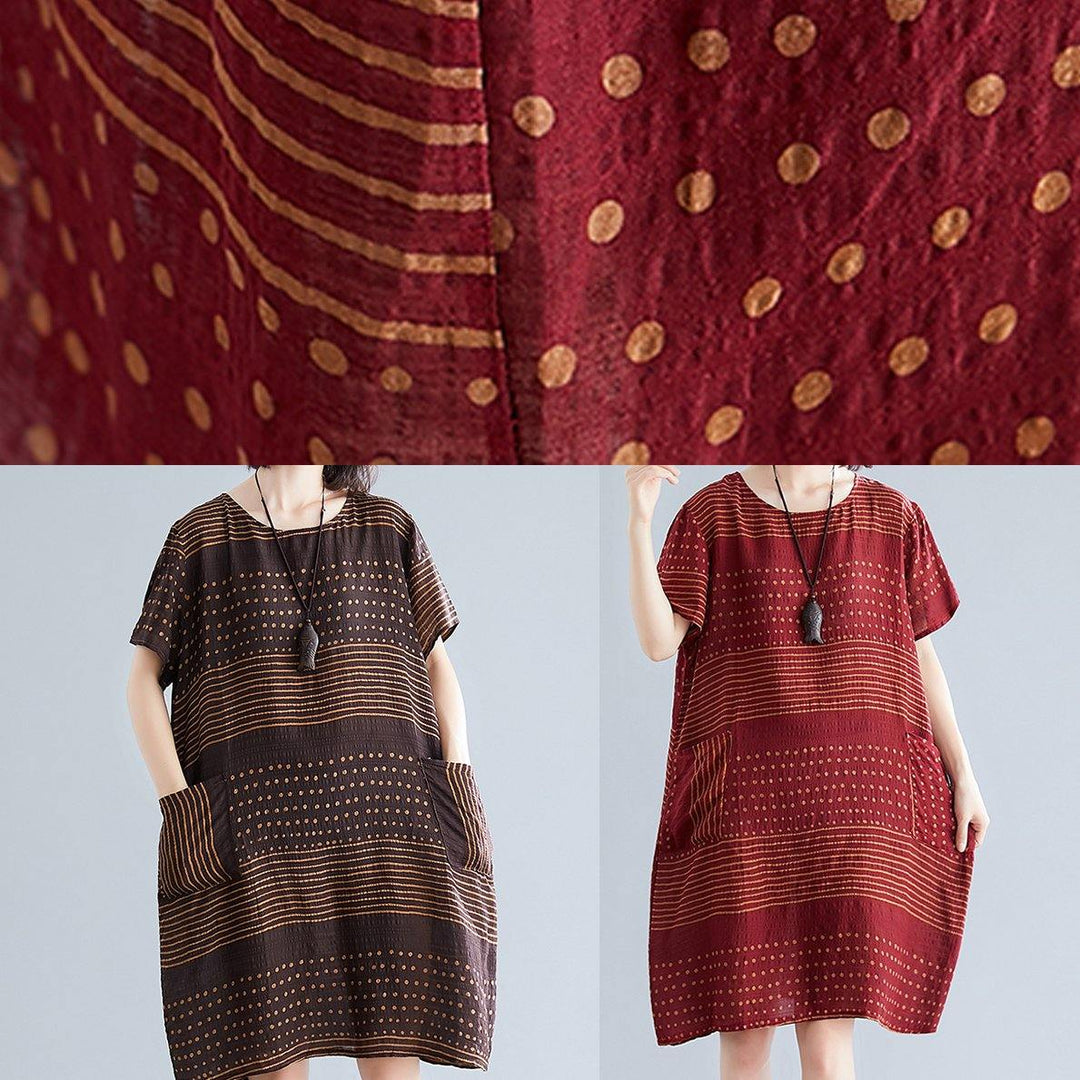 Beautiful chocolate-dotted cotton tunic top with pockets, short dress