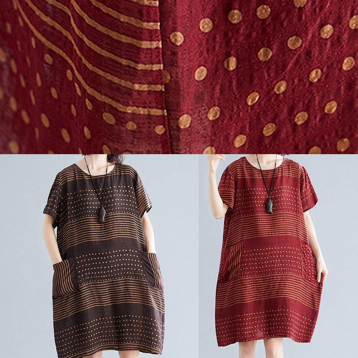 Beautiful chocolate-dotted cotton tunic top with pockets, short dress