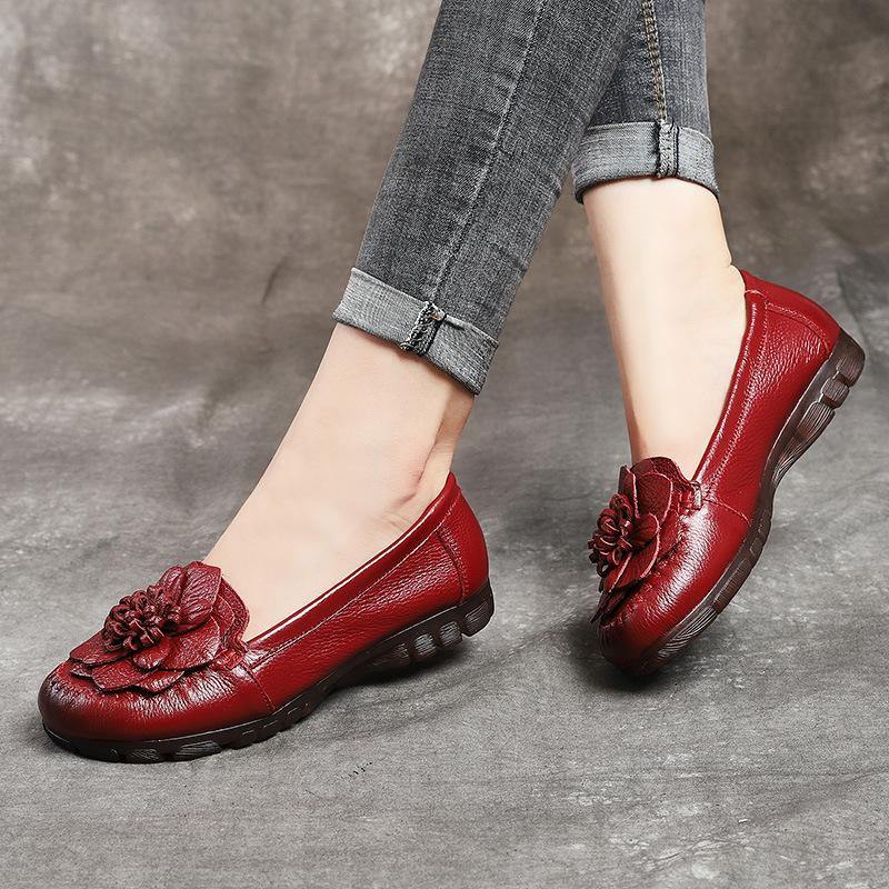 Black Bow Flat Shoes Made of Genuine Leather Handmade Flat Shoes