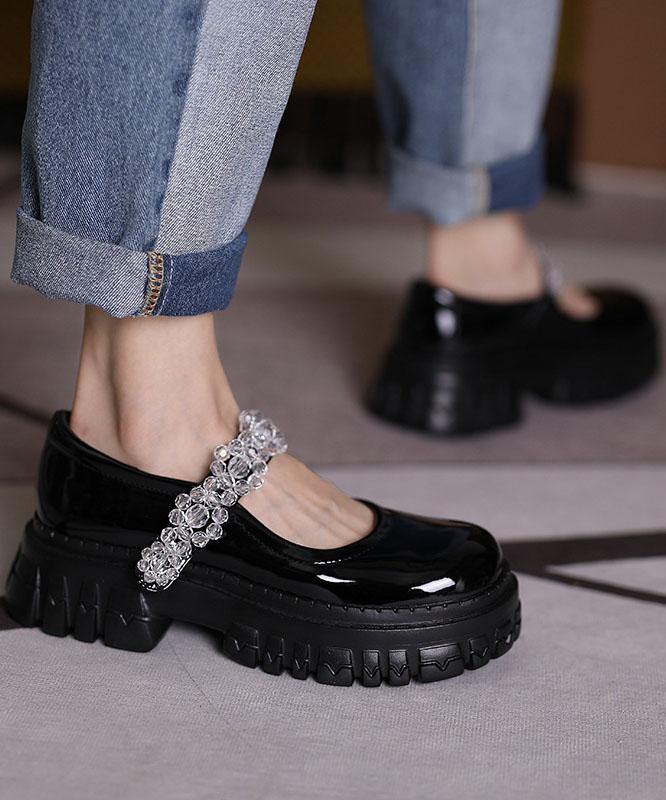 Black Flat Shoes with Buckle Strap Platform Flat Shoes