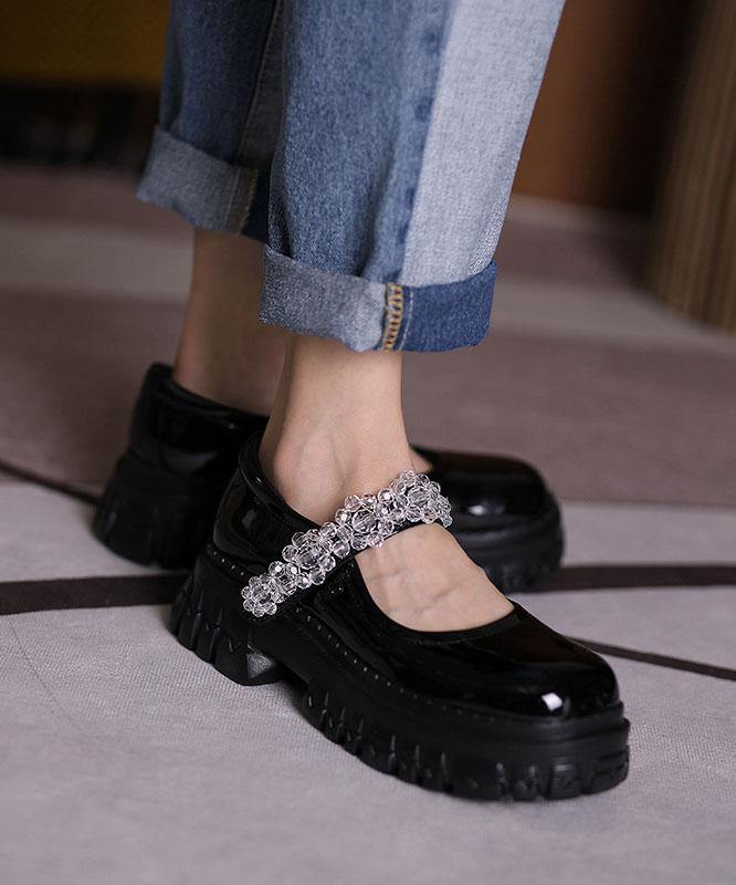 Black Flat Shoes with Buckle Strap Platform Flat Shoes