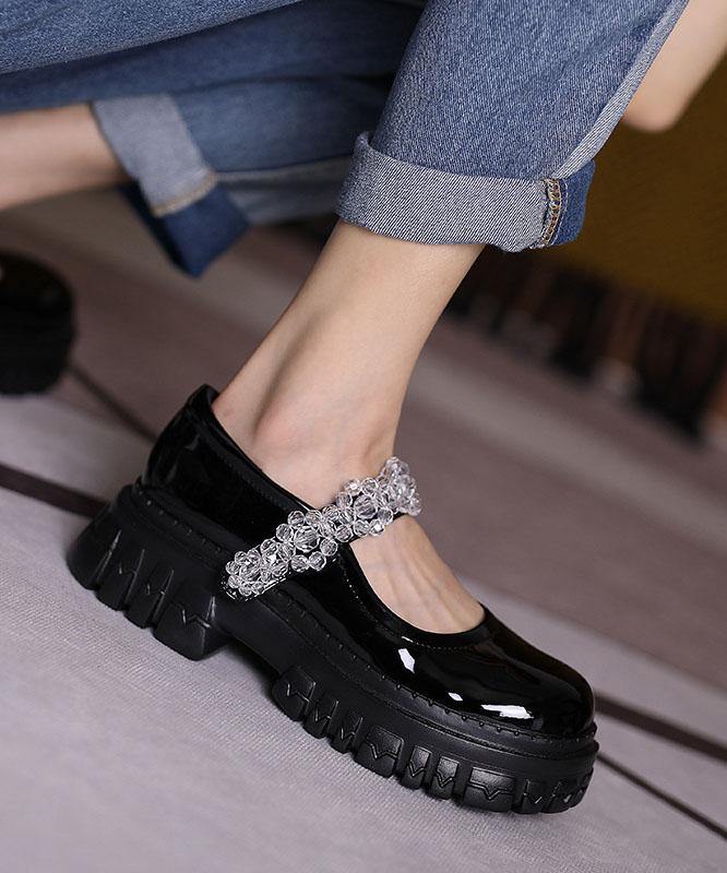 Black Flat Shoes with Buckle Strap Platform Flat Shoes
