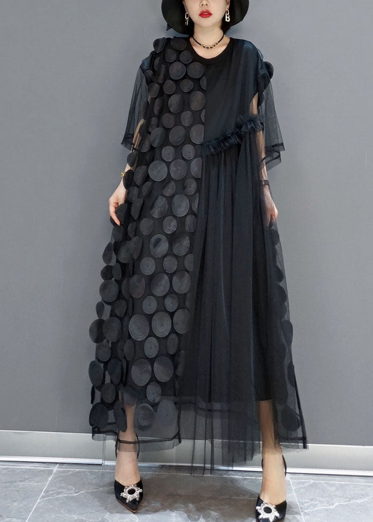 Black Tulle Party Dresses O-Neck Asymmetric Half Sleeves