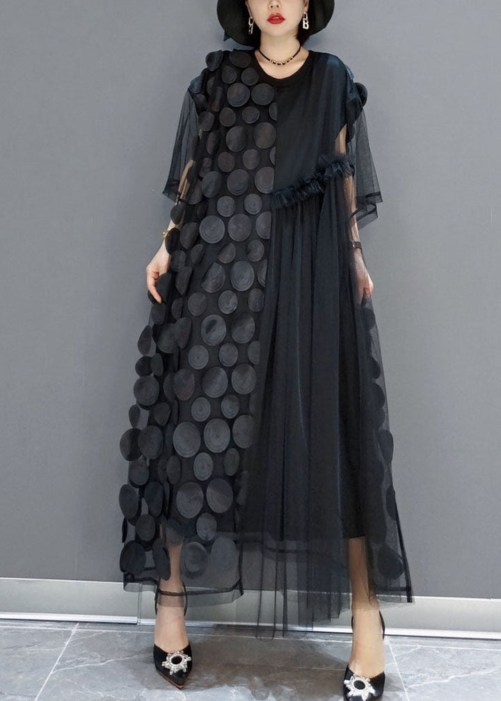 Black Tulle Party Dresses O-Neck Asymmetric Half Sleeves