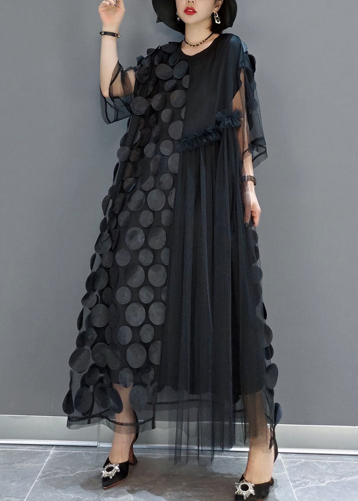 Black Tulle Party Dresses O-Neck Asymmetric Half Sleeves