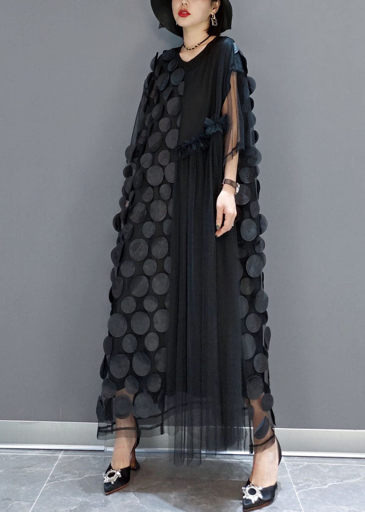 Black Tulle Party Dresses O-Neck Asymmetric Half Sleeves