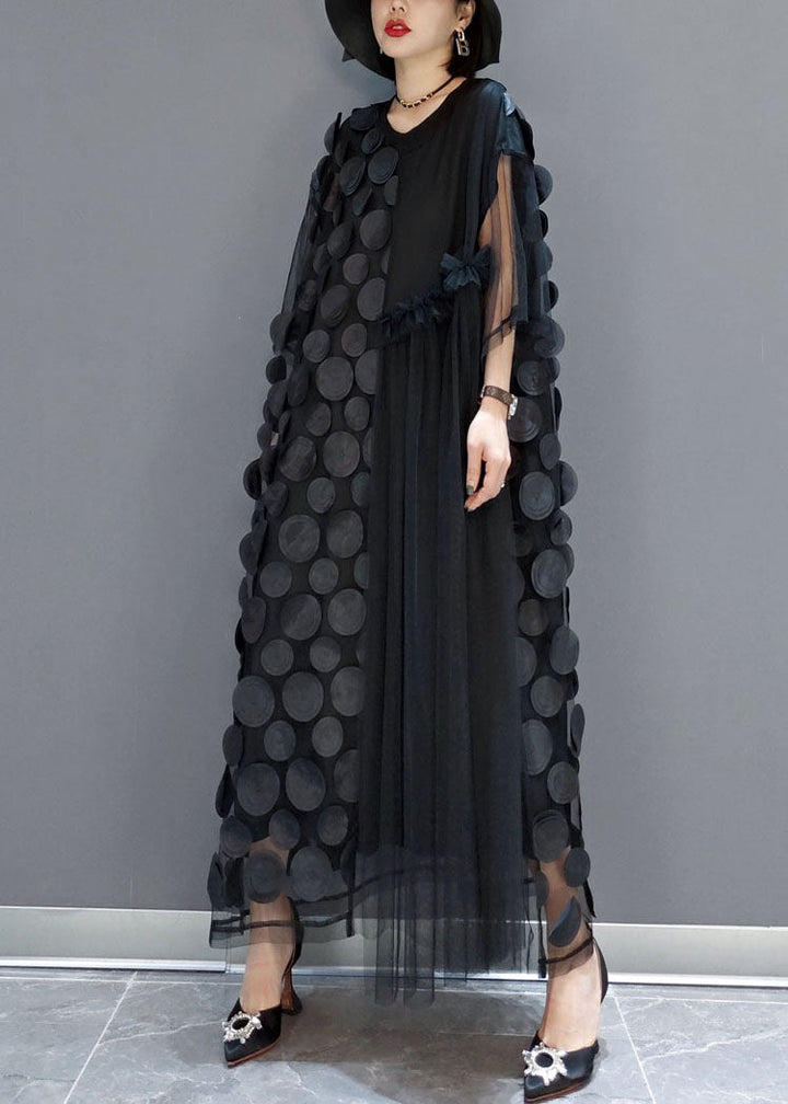 Black Tulle Party Dresses O-Neck Asymmetric Half Sleeves