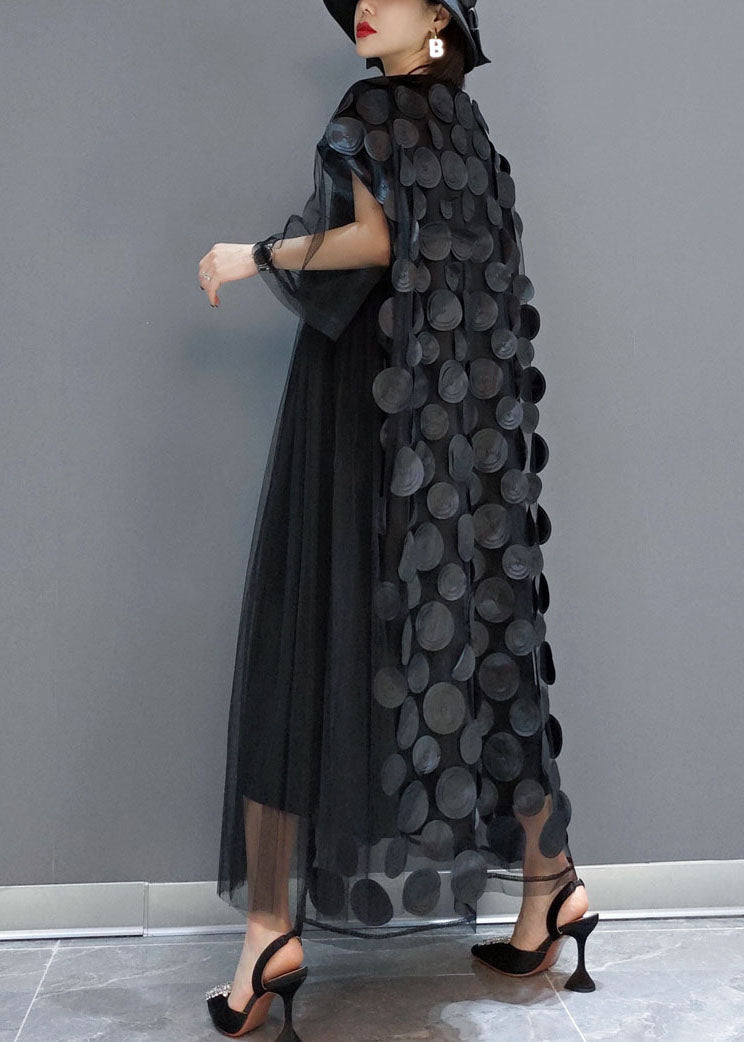 Black Tulle Party Dresses O-Neck Asymmetric Half Sleeves