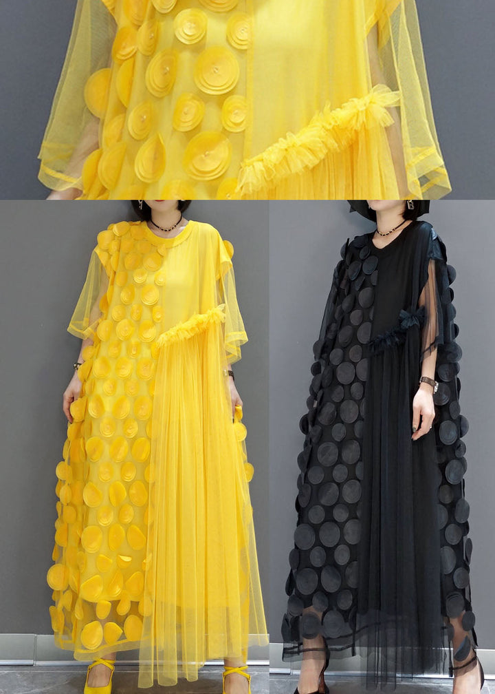 Black Tulle Party Dresses O-Neck Asymmetric Half Sleeves