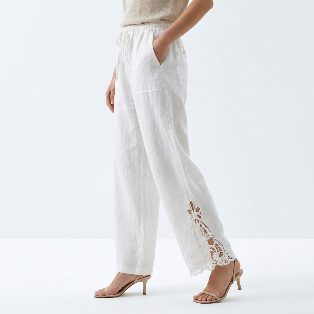 Perrine | Wide Cropped Lace Hem Pants