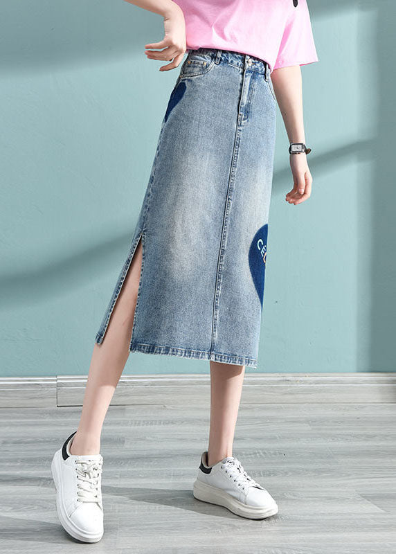 Blue Print Wrap Denim Skirt