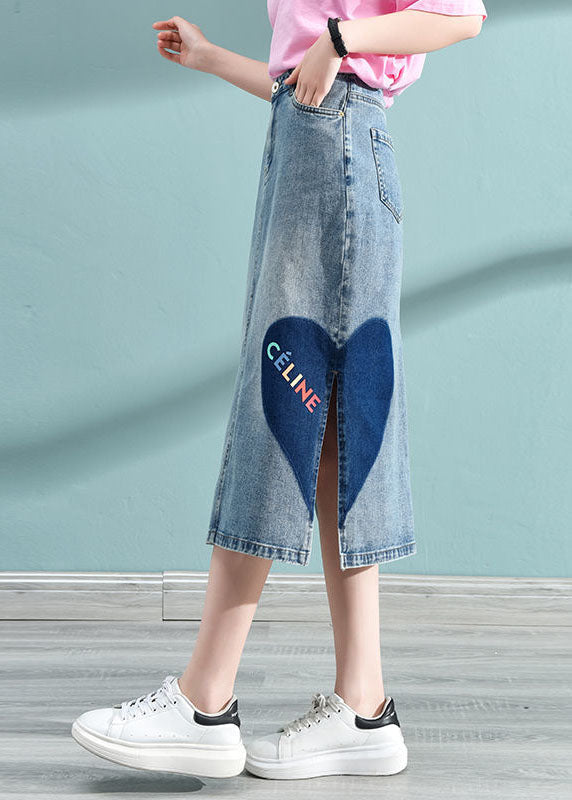 Blue Print Wrap Denim Skirt