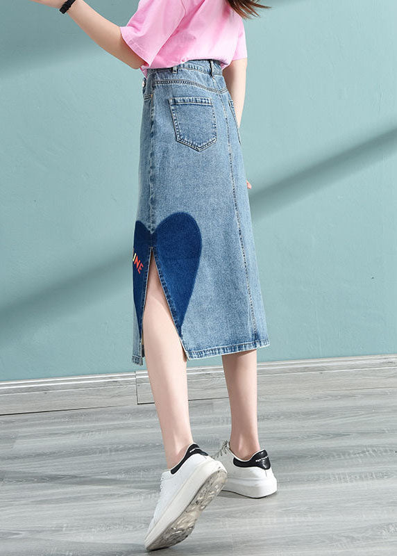 Blue Print Wrap Denim Skirt