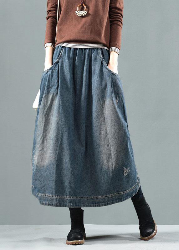 Blue Retro Patchwork Denim Skirt