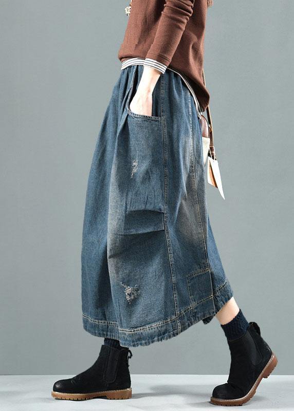 Blue Retro Patchwork Denim Skirt