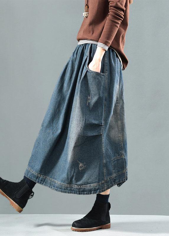 Blue Retro Patchwork Denim Skirt