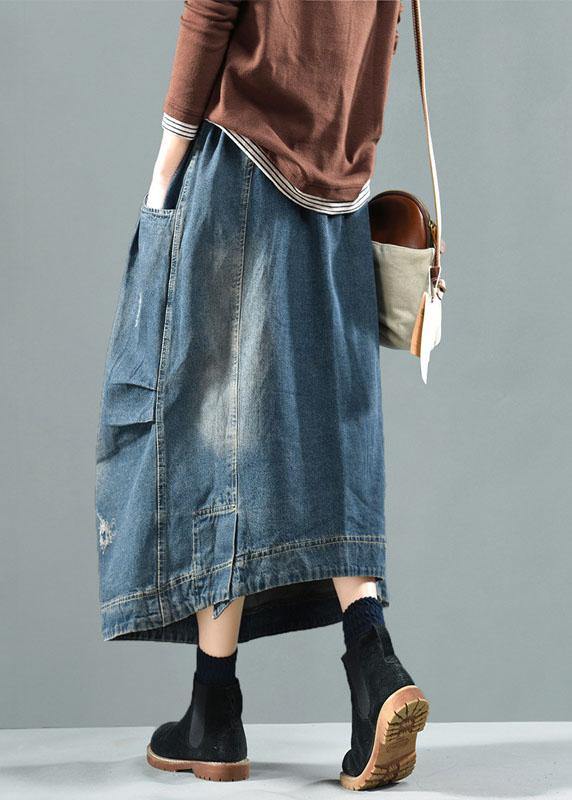 Blue Retro Patchwork Denim Skirt