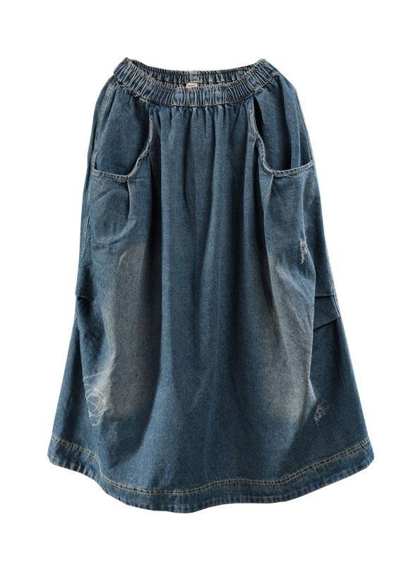 Blue Retro Patchwork Denim Skirt